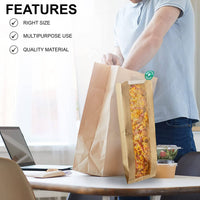 MT Products Brown Paper Bread Bags with Window