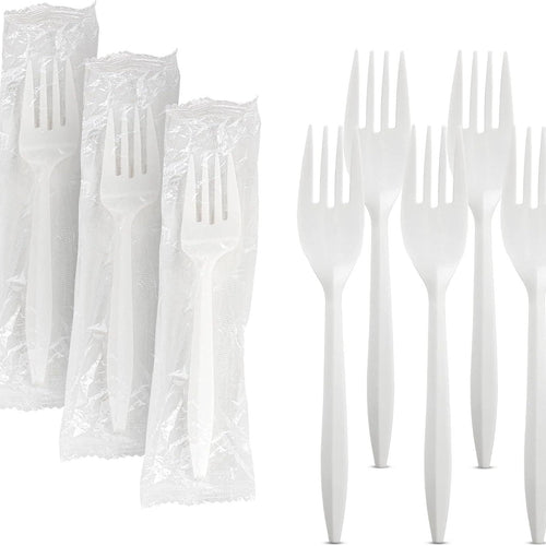 MT Products White Plastic Forks for Dishes
