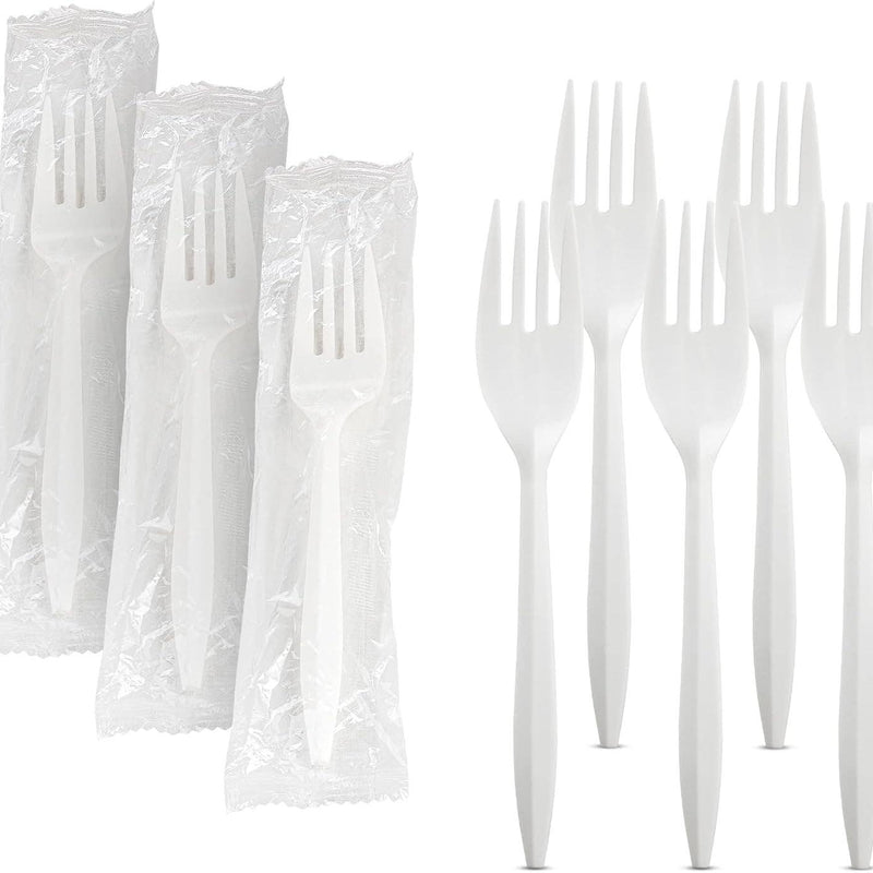 MT Products White Plastic Forks for Dishes